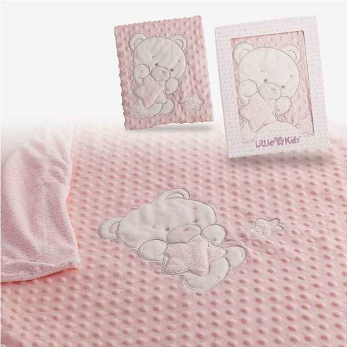 Rosa Babydecke mit Bär-Stickerei und doppellagigem Design