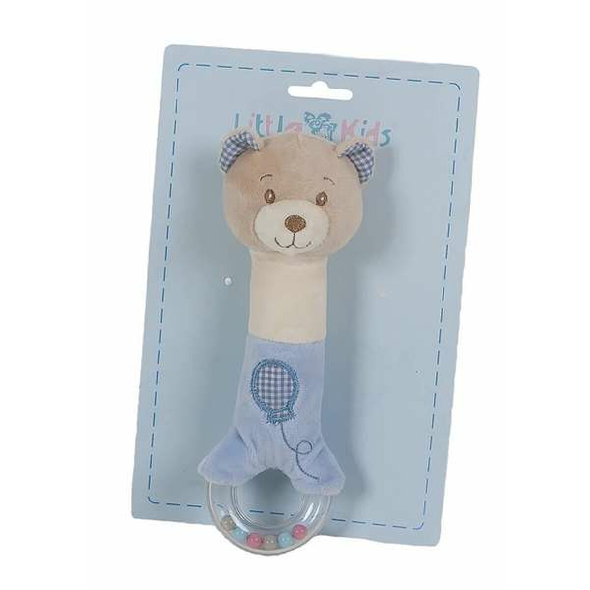 Blauer Plüsch-Bär mit Rassel und Beißring, 20cm Größe