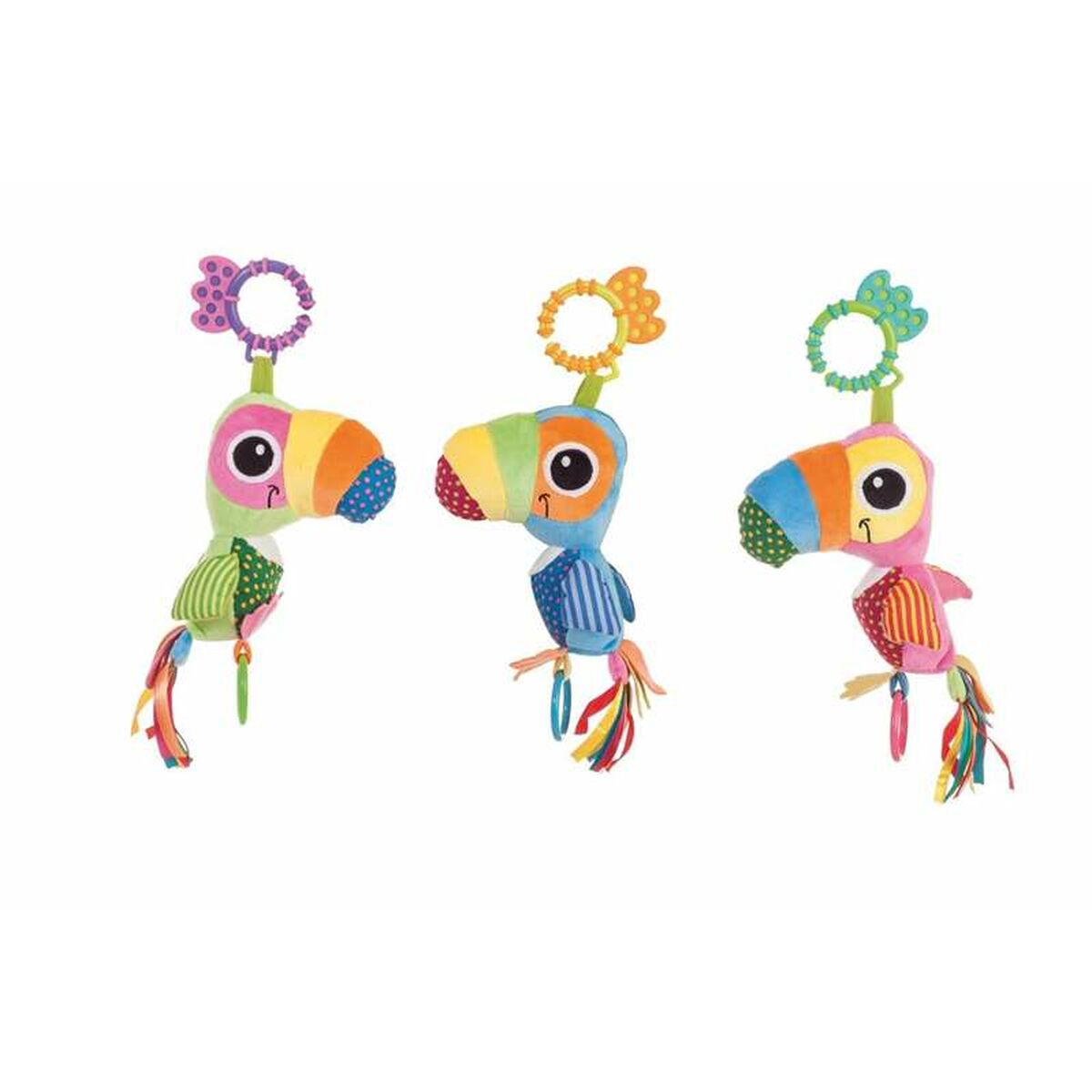 Bunte Papagei Babyrassel 25cm mit Rasselgeräusch für Neugeborene