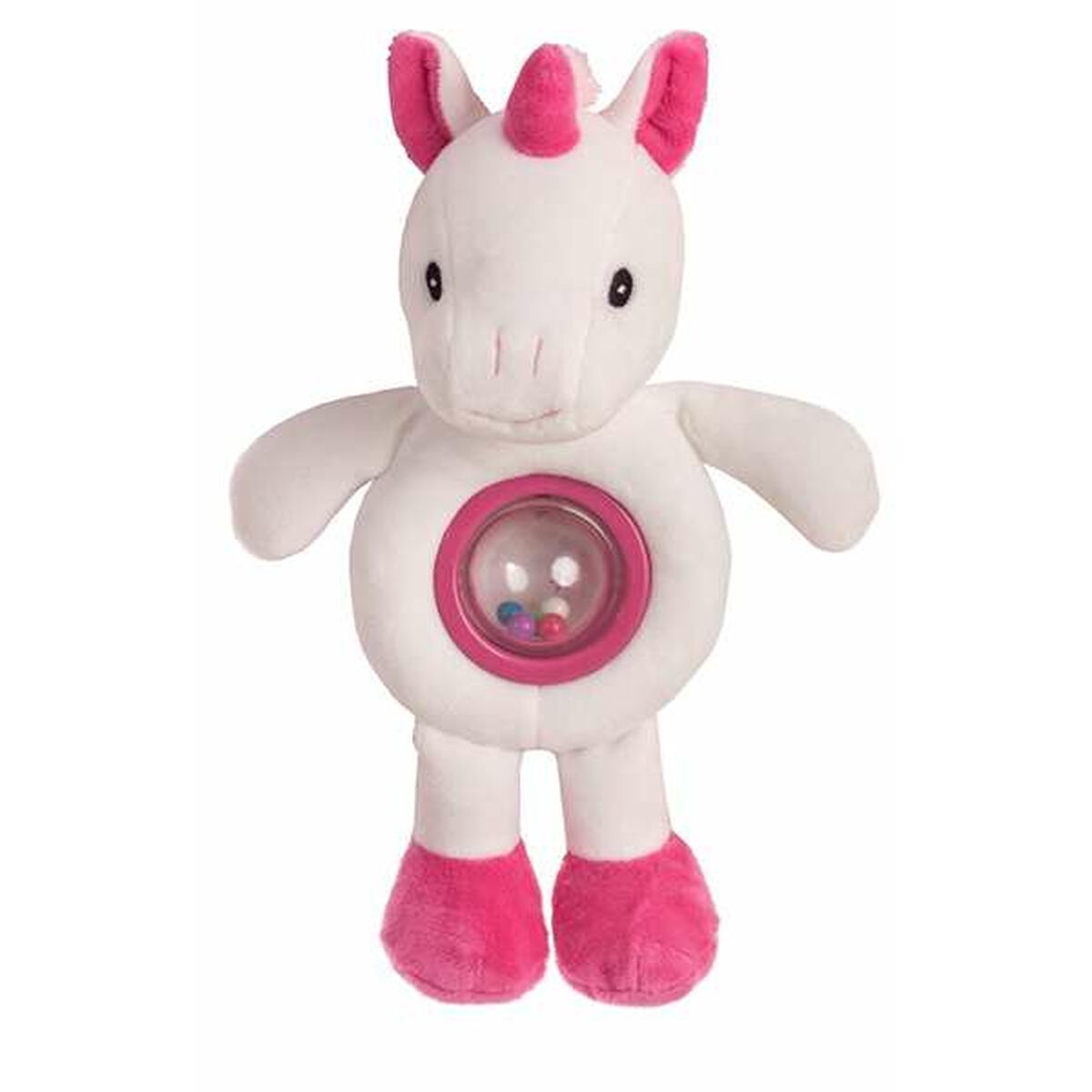 Plüschtier Einhorn Rosi mit integrierter Rassel, weiches Kuscheltier für Babys