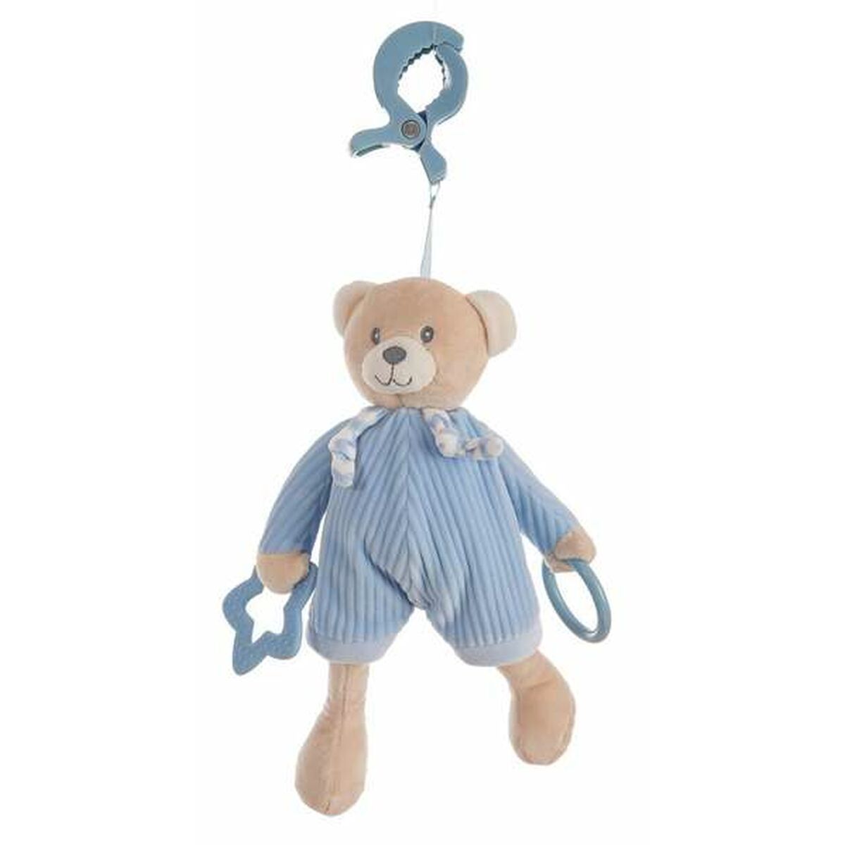 Blauer Plüschtier Bär mit Rassel und Klemmfunktion, 26 cm Grösse