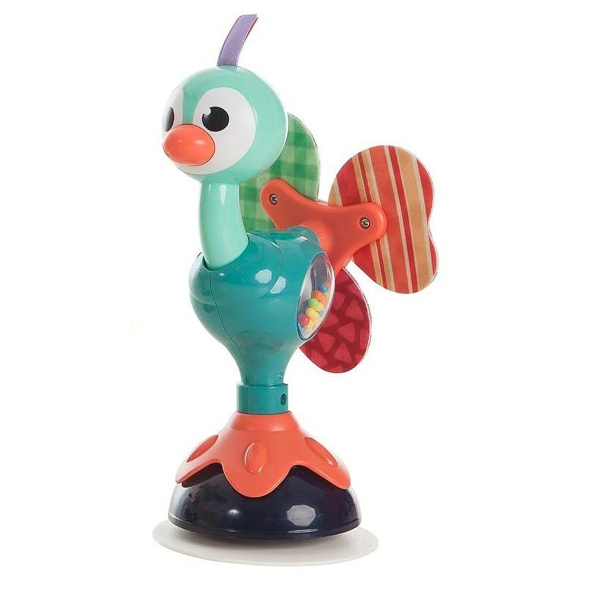 Bunte Rassel Pfau mit Saugnapf - Babyspielzeug Greifer 25 x 12 cm