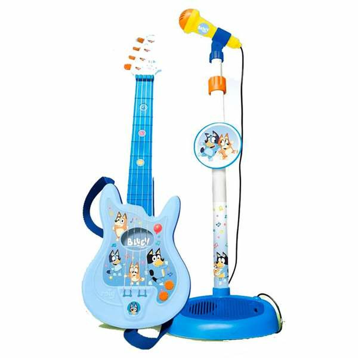 Bluey Kindergitarre rosa mit Mikrofon und verstellbarem Gurt für Kinder